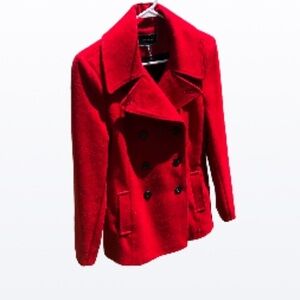 Le Chateau Red Vibrant Wool Blend Pea Coat size medium